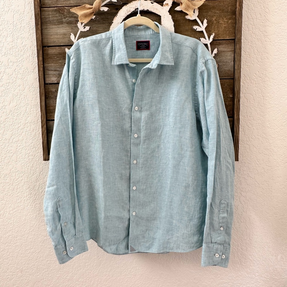 UNTUCKit Franconia WR wrinkle resistant linen button down shirt men size Large